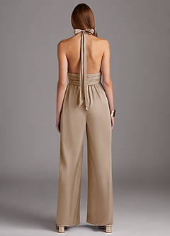 Azazie Oli Robes de demoiselle d'honneur Combinaison en Satin extensible Plissée Taupe image2
