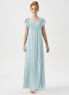 Azazie Bondi Junior A-Linie Seitliche Cut-Outs Gittergewebe Kleid Nebel image4