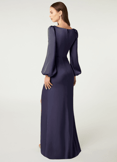 Azazie Mel Bridesmaid Dresses Stormy Sheath Long Sleeve Stretch Satin Dress image4