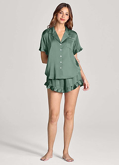 front 매칭 컬러 개인 자수 이름 주름 장식 반팔 파자마 세트