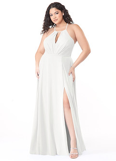 Azazie Evalleen Robes de demoiselle d'honneur Robe Trapèze en Mousseline de soie Plissée Blanc image9