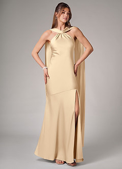 Azazie Kinsley Bridesmaid Dresses Champagne Mermaid Side Slit Stretch Satin Dress image5