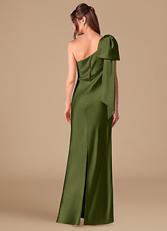 Azazie Capri Brautjungfernkleider Etui One-Shoulder Metallischer Satin Kleid Olivgrün image4