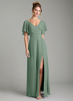 Azazie Ambrosia Bridesmaid Dresses Silver Sage A-Line Pleated Chiffon Dress image1