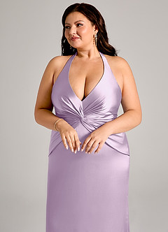 Azazie Valerie Jurken voor bruidsmeisjes Jurk van Stretch Satijn met Zeemeermin Geplooid Frosted Lila image13