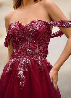 Eleanor Burgundy 3D Floral Lace Prom Dress image10