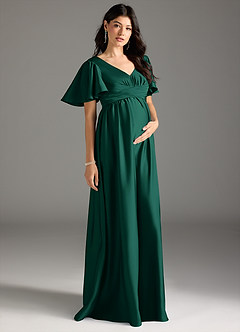 Azazie Verna Gravid brudtärna klänningar Klänning A-Line Ruched Golvlängd Stretch Satin image5