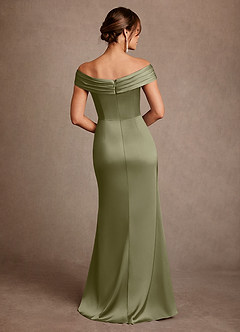Azazie Bedford Mother of the Bride Dresses Pistachio Sheath Pleated Stretch Satin Dress image3