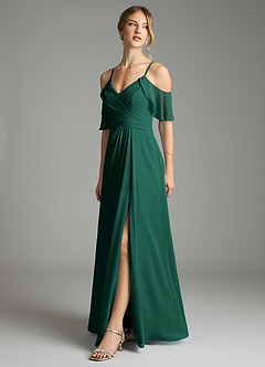 Azazie Dakota Bridesmaid Dresses Emerald A-Line V-Neck Pleated Chiffon Dress image4
