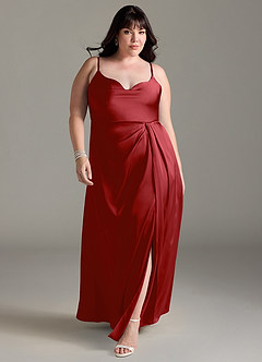 Azazie Brielle Robes de demoiselle d'honneur Robe Trapèze en Satin extensible Bretelles spaghetti Grenade image8
