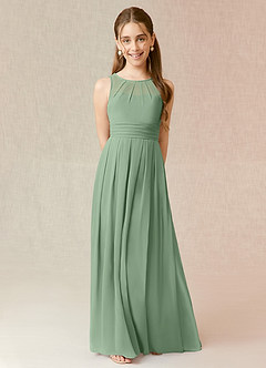 Azazie Bibiane Junior Matcha A-Line Pleated Chiffon Dress image1