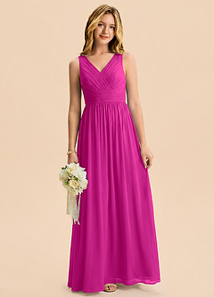 Azazie Kora Junior Fuchsia A-Line Pleated Chiffon Dress image3