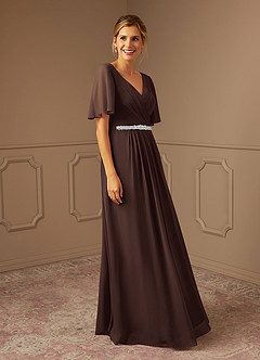 Azazie Tricia Mother of the Bride Dresses Ganache A-Line V-Neck Pleated Chiffon Dress image4