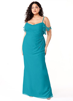 Azazie Emeralda Bridesmaid Dresses Jade Sheath Off the Shoulder Chiffon Dress image7