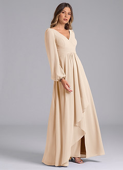 Azazie Omari Bridesmaid Dresses White Alabaster A-Line Long Sleeve Chiffon Dress image5