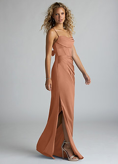 Azazie Mai Bridesmaid Dresses Bronzer Sheath Pleated Stretch Satin Dress image4