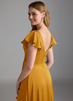Azazie Omari Bridesmaid Dresses Butterscotch A-Line Stretch Satin Dress image3
