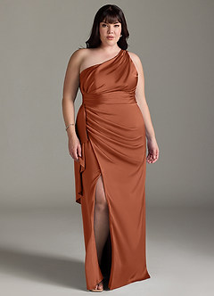 Azazie Maive Bridesmaid Dresses Cedar Rose Sheath Ruched Stretch Satin Dress image10