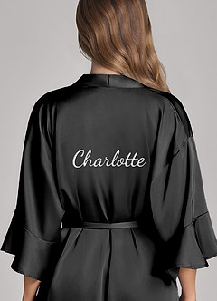 front Matching Color Personalized Embroidered Name 2-Piece Ruffle Satin Robe and Slip Set