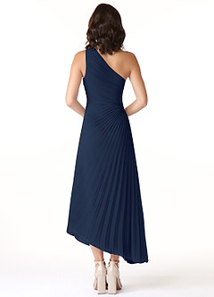 Azazie Kirra Bridesmaid Dresses Dark Navy A-Line One Shoulder Chiffon Dress image2