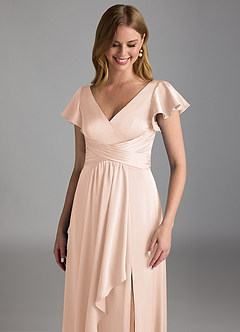 Azazie Omari Bridesmaid Dresses Blushing Pink A-Line Stretch Satin Dress image4