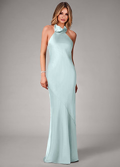 Azazie Velli Bridesmaid Dresses Sea Glass Mermaid Stretch Satin Dress image4