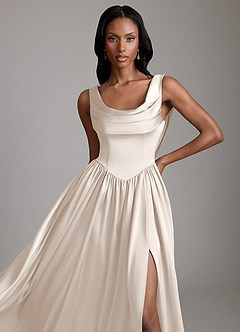 Azazie Novi Vestidos de damas de honor Vestido Alabastro Blanco de Satén Elástico de Línea A con con bolsillos image3