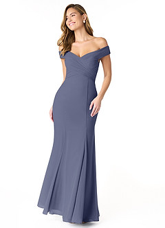 Azazie Lecia Bridesmaid Dresses Stormy Empire Off-The-Shoulder Pleated Chiffon Convertible Dress image1