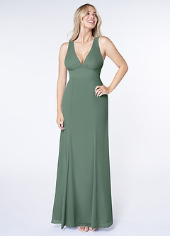 Azazie Christiana Bridesmaid Dresses Eucalyptus A-Line V-Neck Pleated Chiffon Dress image1