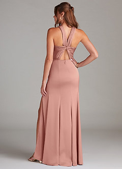 Azazie Rue Bridesmaid Dresses Rosette A-Line Pleated Stretch Satin Dress image7