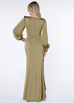 Azazie Raye Bridesmaid Dresses Moss Green Mermaid Long Sleeve Stretch Satin Dress image2