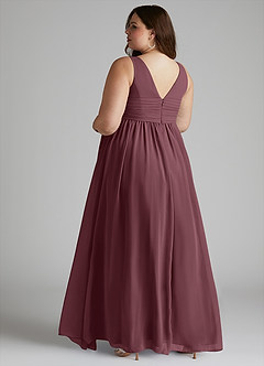 Azazie Yetta Maternity Bridesmaid Dresses A-Line V-Neck Gathered Chiffon Floor-Length Dress image11