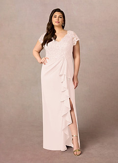 Azazie Carmen Mother of the Bride Dresses Blushing Pink Sheath Lace Dress image7