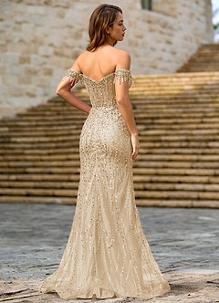 Zinanam Champagne A-line 3D Flowers Prom Dress image2
