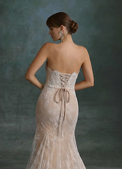 Azazie Dawna Wedding Dresses Diamond White Nude Mermaid Strapless Lace Dress image10