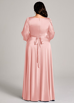 Azazie Leonia Bridesmaid Dresses Powder Pink A-Line Long Sleeve Stretch Satin Dress image13