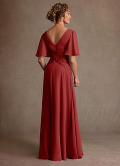 Azazie Milliat Mère de la mariée Robes Robe Trapèze en Mousseline de soie Dentelle Rouille image3