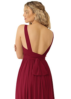 Azazie Kora Bridesmaid Dresses Burgundy A-Line Pleated Chiffon Dress image3