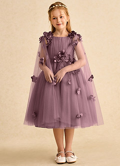 Azazie Staria Robe Demoiselle D'honneur Fillette Robe Princesse en Tulle Rayé Mauve Vintage image3