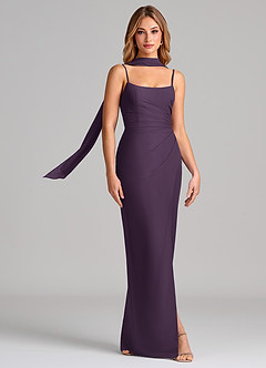 Azazie Calandra Abiti da Damigella Abito Tubino in Chiffon Plissettato Prugna image3