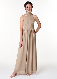 Azazie Iman Junior A-Linie Plissee Chiffon Kleid Taupe image3