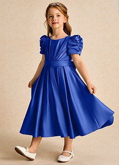 Azazie Miriam Abiti da Ragazza di Fiori Abito Principessa in Raso Opaco Plissettato Blu Reale image3