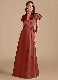 Azazie Nico Bridesmaid Dresses Terracotta A-Line Pleated Metallic Satin Dress image1
