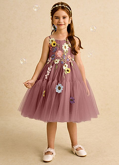 Azazie Osea Flower Girl Dresses Desert Rose Ball-Gown Pleated Tulle Dress image3