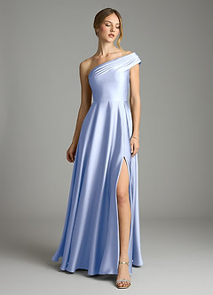 Azazie Melanie 신부 들러리 드레스 A라인 오프 더 숄더 스트레치 새틴 바닥 길이 드레스 image3