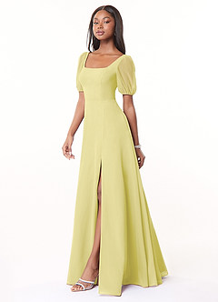Azazie Alani Bridesmaid Dresses Lemon Sorbet A-Line Square Neckline Chiffon Dress image3