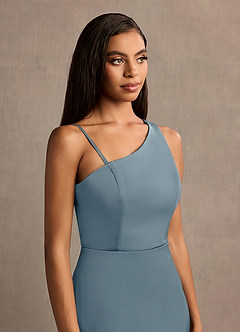 Dylan Powder Blue One-Shoulder Stretch Satin Side-Slit Gown image3