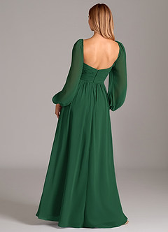 Azazie Alia Bridesmaid Dresses Dark Green A-Line Long Sleeve Chiffon Dress image4