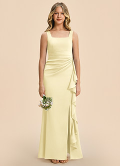 Azazie Adrienne Junior Lemon Sorbet Sheath Pleated Stretch Satin Dress image3