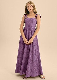 Azazie Rosey Junior Abito A-Line in Burnout Floreale Scollo a Cuore Glicine image5